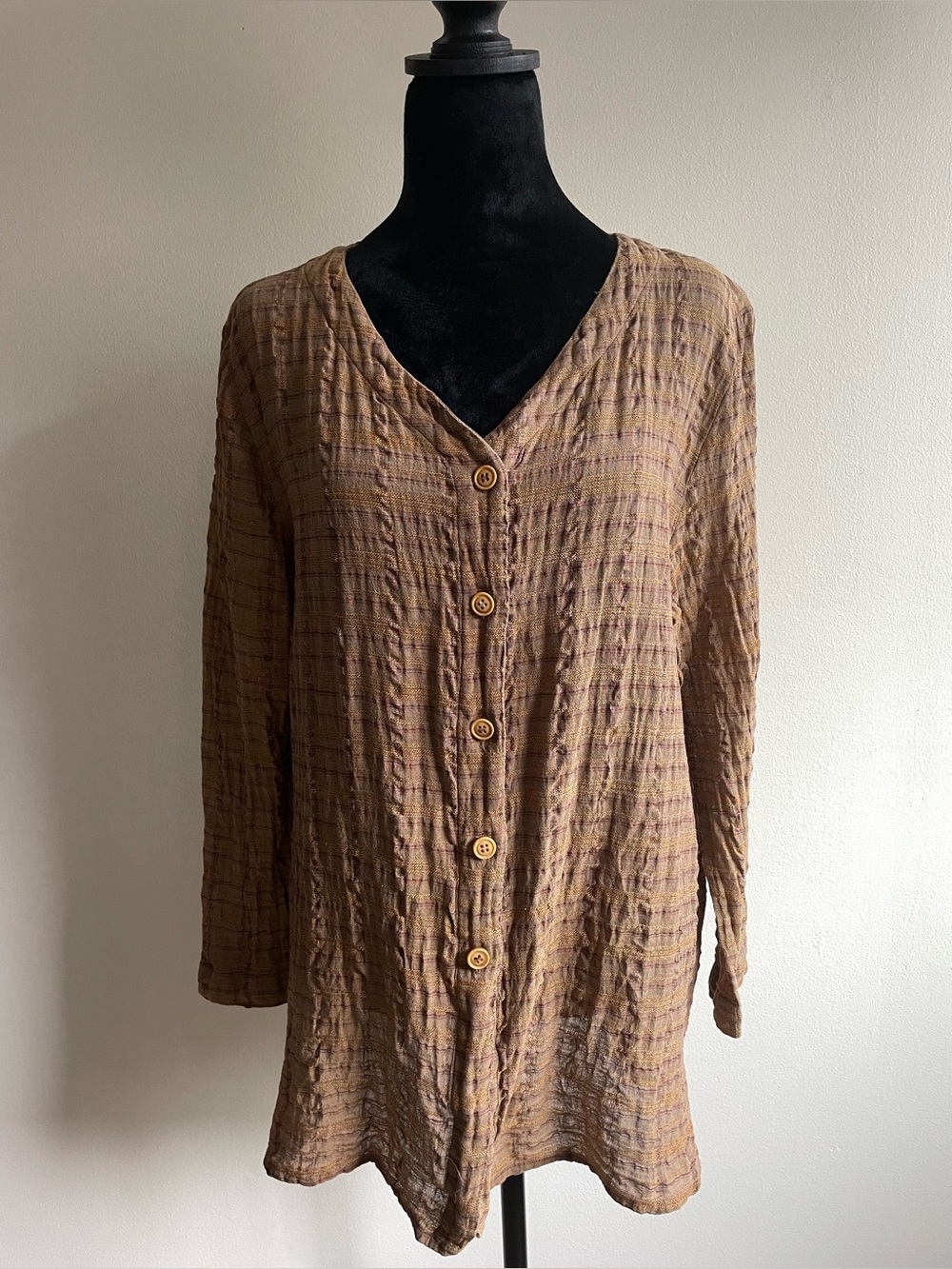 Holt Renfrew Collection Cotton Linen Textured Button Front Blouse Size 14